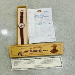 VTG~Gene Autry Six Shooter Watch~NIB~Org. Box, Bill Of Sale, Cert of Auth. 1992